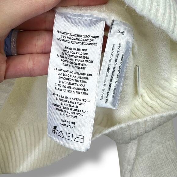 Calvin Klein Jeans Cream Ribbed Oversized Mock Neck Wide Sleeves Sweater Small - Picture 7 of 7